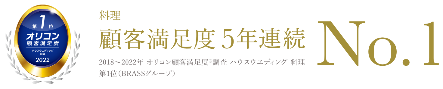 料理 顧客満足度5年連続 No.1 2018~2022年 オリコン顧客満足度調査 料理 第1位 （BRASSグループ）